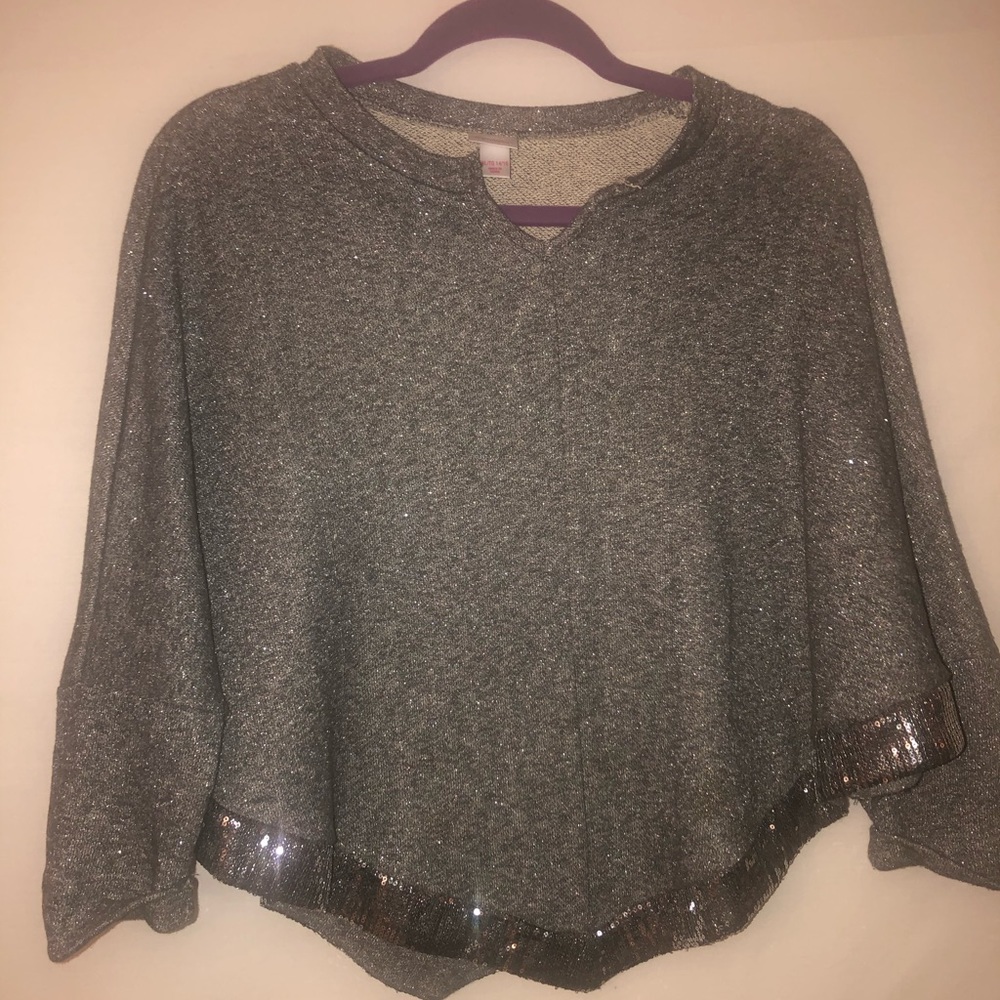 Girls Gray Sparkle Pullover/Poncho